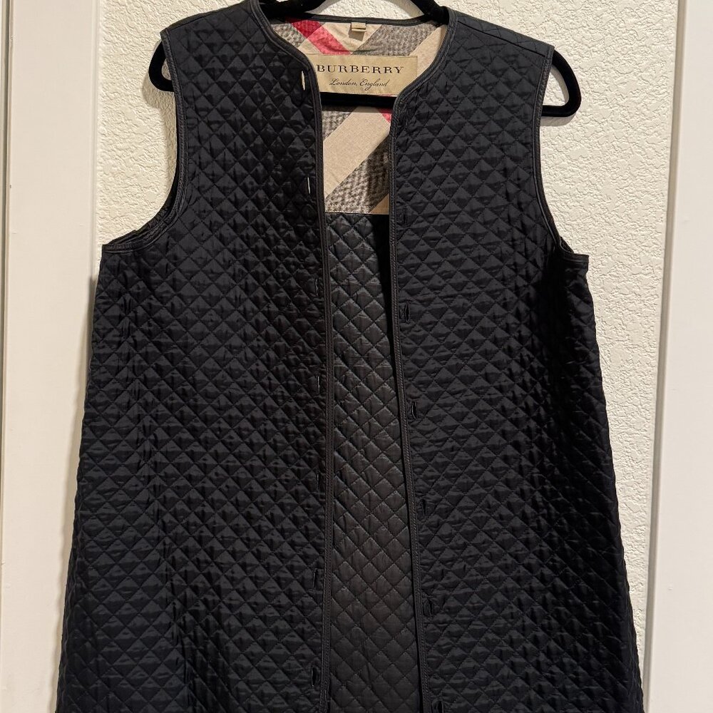 Burberry Black Diamond Quilted Nova Check Lined Vest, Size L
